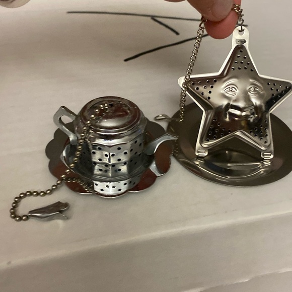 Two tea strainers infusers vintage tea pot and moon w trays - Picture 2 of 9